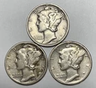 1944, 1944-D and 1944-S 10C Mercury Dimes 90% Silver (See Description)