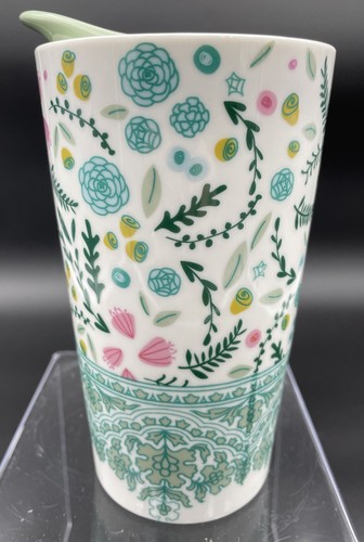 Tag Ceramic Floral Mint Green Tumbler 12oz Tea Coffee Mug Ceramic Lid Spring - Picture 3 of 10