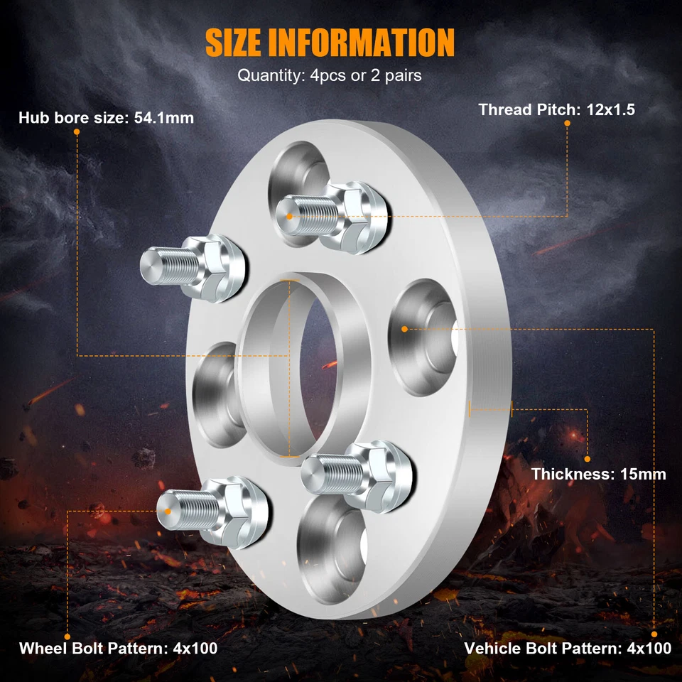 MIROZO 4 piezas 15 mm 4x100 12x1,5 tacos espaciadores de rueda para Toyota Scion Yaris MX-3 Foto 2 de 4