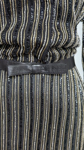 Badgley Mischka Größe 10 schwarz gold 100 % Seide Perlen Cocktail Etui-Kleid USA - Bild 5 von 11