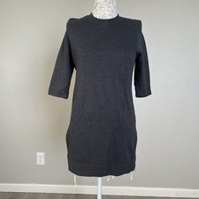 Fabletics Sz Small Elena Dark Gray Side Zip Sweater Short Dress Pockets Crew