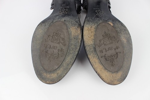 Zapatos De Tacón Abiertos De Cuero Negro Y Encaje ART T 38 / 39 Buen Estado - Imagen 12 de 13