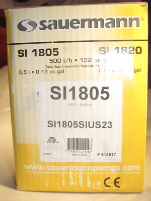 SAUERMANN SI1805 SIUS23 CENTRIFUGAL CONDENSATE TANK PUMP 132 GPH 230V 50/60Hz