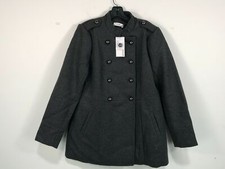 Women's Justfab Mandarin Collar Polyester Long Coat "charcoal" -size Large- Gray