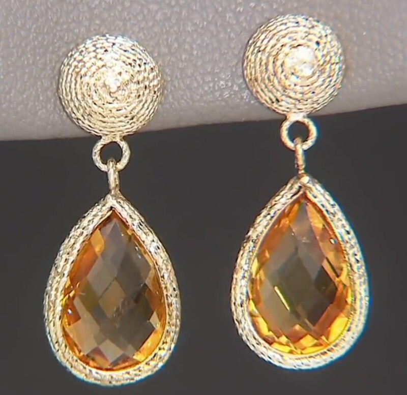 QVC Italian Solid 14K Gold Citrine Drop Earrings