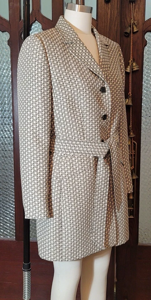 Abrigo LE SUIT Cinturón Geo Estampado Cinturón en Plata/Carbón/Marfil, Forrado, Talla 12 Foto 4 de 4