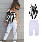 2Pcs Toddler Baby Girls Pants Outfits Summer Strip T-shirt Tops Trousers Clothes
