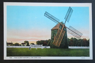 The Oldest Windmill on Cape Cod MA Unposted Pre Linen Postcard