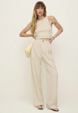 Reformation Mason Linen Straight-Leg Pants Size 10 Lightweight Pockets Beige