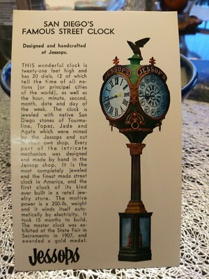 SAN DIEGO CA ~ JESSOPS JEWELERS JEWELED STREET CLOCK ~ FINEST IN ...