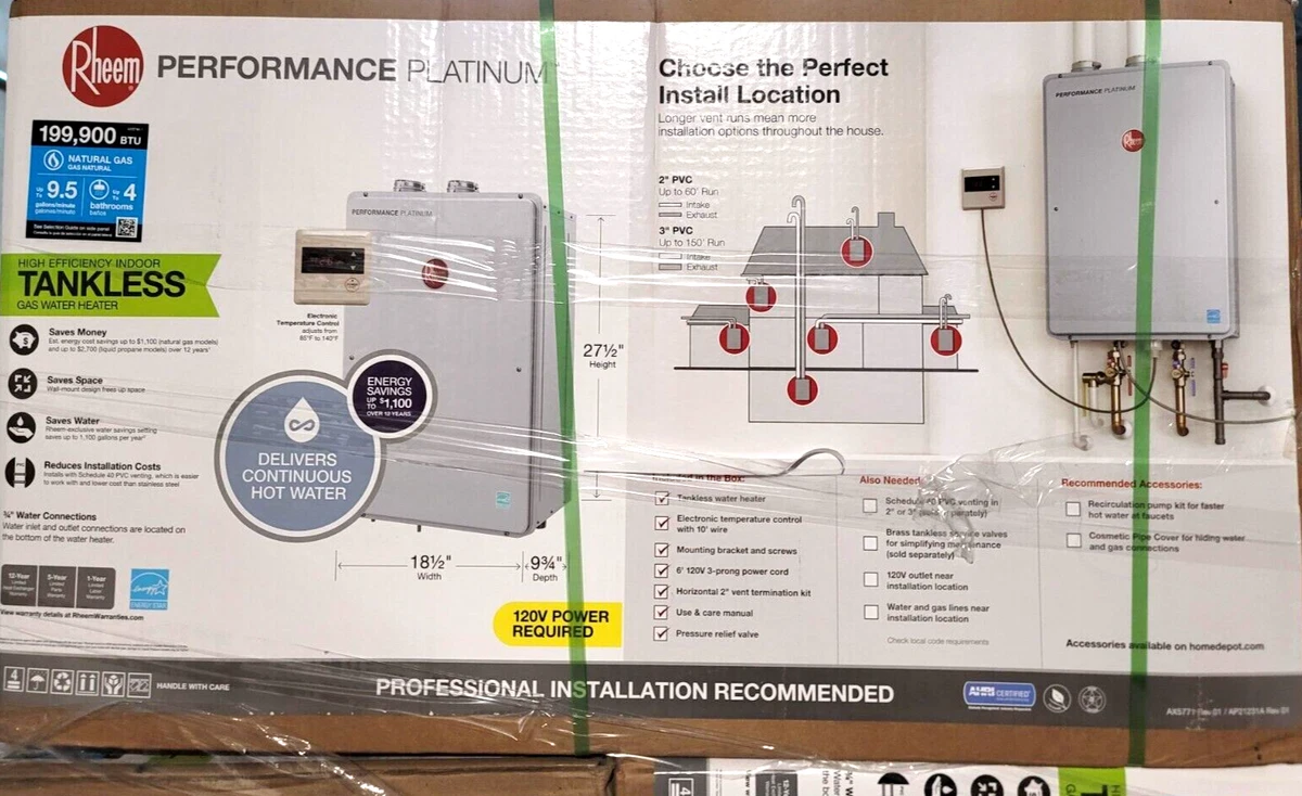 Rheem ECOH200DVLN-2 200,000 BTU Indoor Tankless Water Heater Natural Gas  120V | eBay