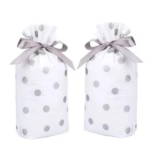 50Pcs Candy Cookies Plastic Drawstring Gift Bags 6X9 Inch Silver Dot Treat Ba...