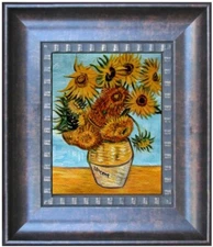 Framed Van Gogh Sunflowers, Quality Hand Painted Oil Painting 8x10in