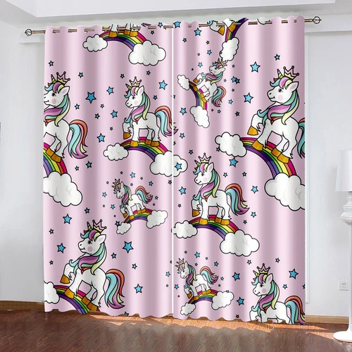 Magische Einhorn Vorhänge Dicke Verdunkelung Schlafzimmer Thermo Ring Top Ösenvorhänge - Bild 52 von 57