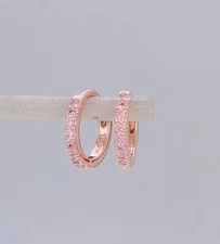 New 100%  Authentic PANDORA 14k P Sparkling Pink Huggie Hoop Earrings 283015C01
