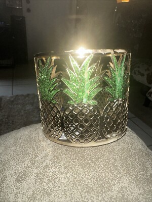 Glittery PINEAPPLE 3- WICK CANDLE Sleeve HOLDER Bath & and Body Works