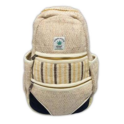 Small Natural Hemp Herringbone Sling Bag Backpack Day Pack, 15