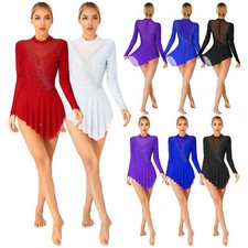 Womens Leotard Lyrical Dance Competition Costume Shiny Ice Skating Dress Ladies