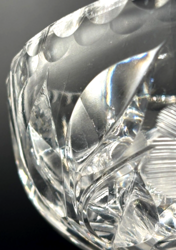 American Brilliant Cut Crystal Glass Compote Etched Flowers Leaves Handblown VTG - Picture 12 of 22