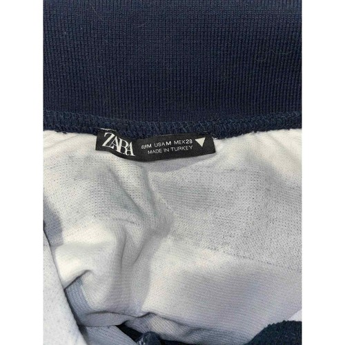 ZARA Blue White Striped Garterized Hem Long Sleeve Crop Polo Shirt Size: M - Picture 4 of 4