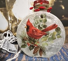 Stony Creek Frosted Glass Home Decor Accent Winter Night Light Cardinal Bird NEW
