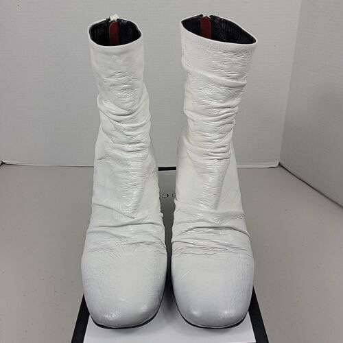 Halmanera White Patent Leather ruched Square Mid Calf Boots Sz 38.5 IT /8.5US - Picture 3 of 10