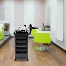 5-Layer Salon Rolling Trolley Cart Hair Styling Salon Cart with Drawers Black