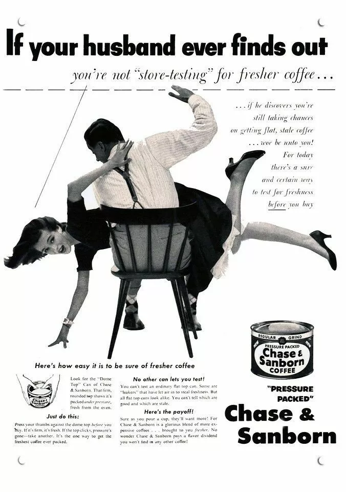 1952 Man Spanks Spanking Woman - CHASE & SANBORN DECORATIVE REPLICA METAL  SIGN