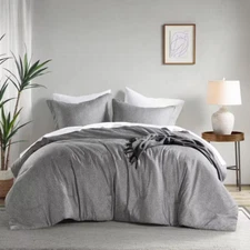 Camden 3-Piece Grey Microfiber King/Cal King Chambray Print Solid Comforter Set