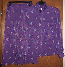 VINTAGE 2-PC PENDLETON PURPLE PATTERNED SKIRT BLOUSE OUTFIT - MISSES 8
