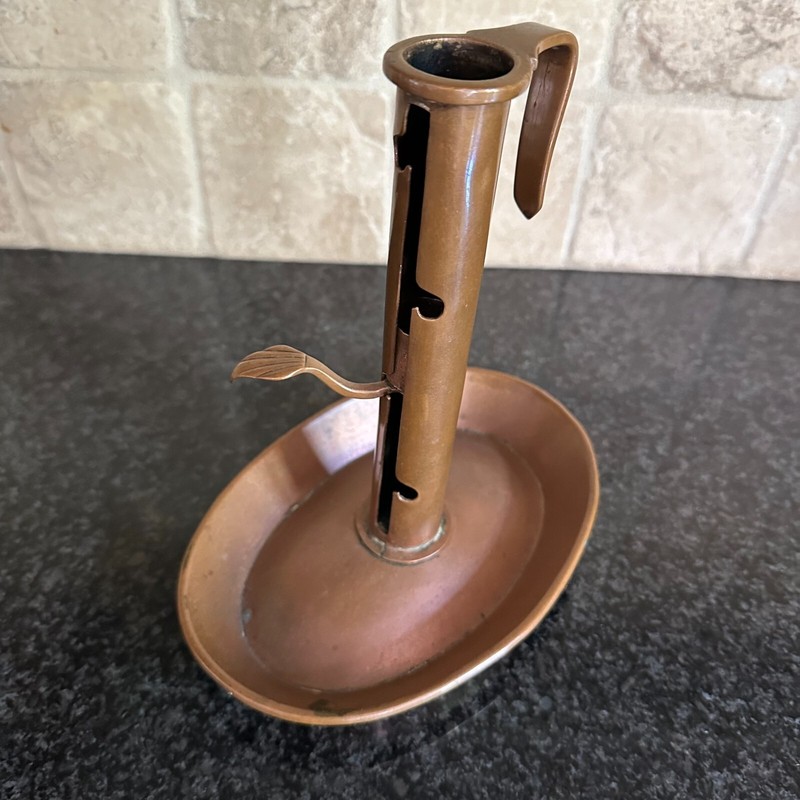 Antique Copper Candlestick Holder Adjustable Height Push Chamber Night Vintage