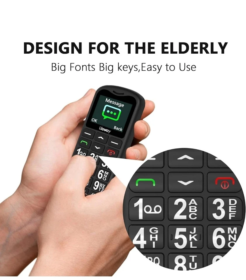 Teléfono Móvil Ukuu Botón Grande para Ancianos Fácil de Usar Teléfono Móvil Básico SIM  Foto 4 de 4