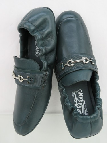 FERRAGAMO ASTURE GREEN LEATHER GANCINI BIT MOCCASIN DRIVING LOAFERS US 9 M - Picture 5 of 13