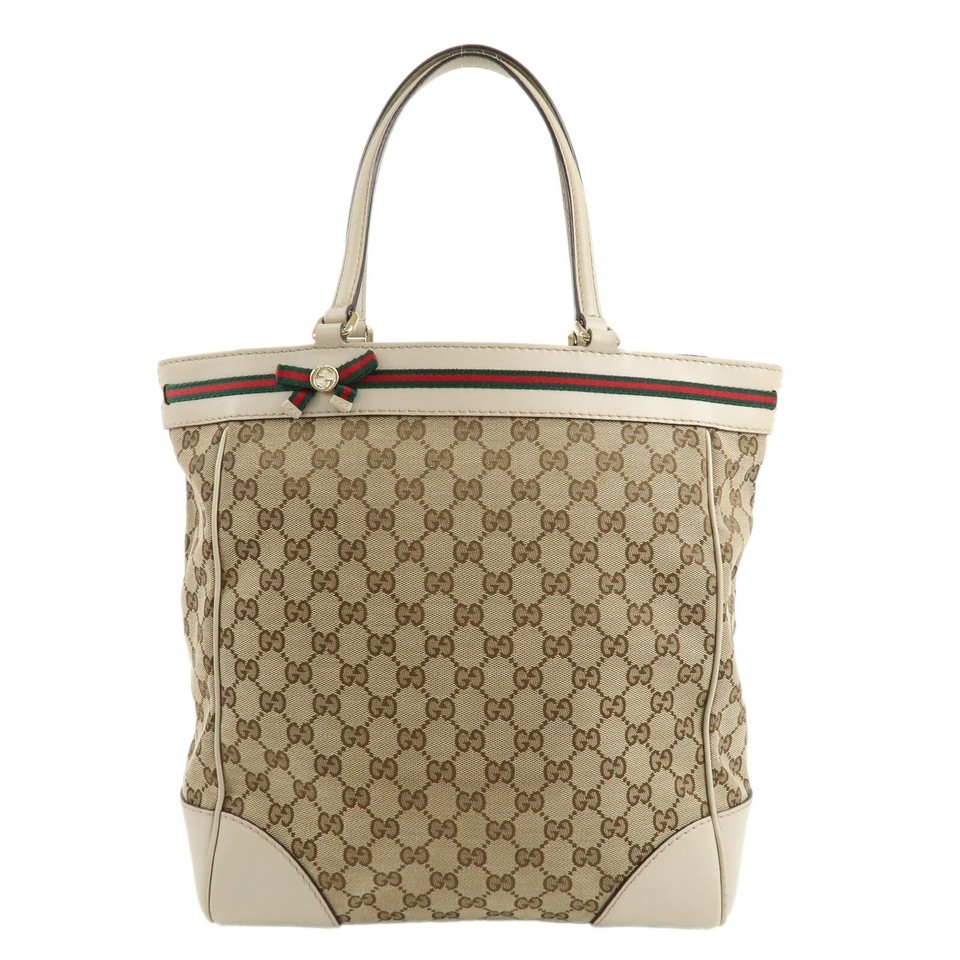 GUCCI Shelley Mayfair GG Tote Bag Ivory Canvas Leather 257062 Auth Used