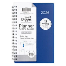 See It Bigger Oct 2025 Dec 2026 PlanAhead 3.75x6.26 Planner Contacts Notes +