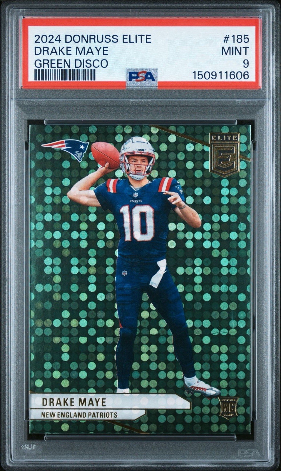 2024 Panini Donruss Elite - Rookies Drake Maye #185 Green Disco (RC) PSA 9!