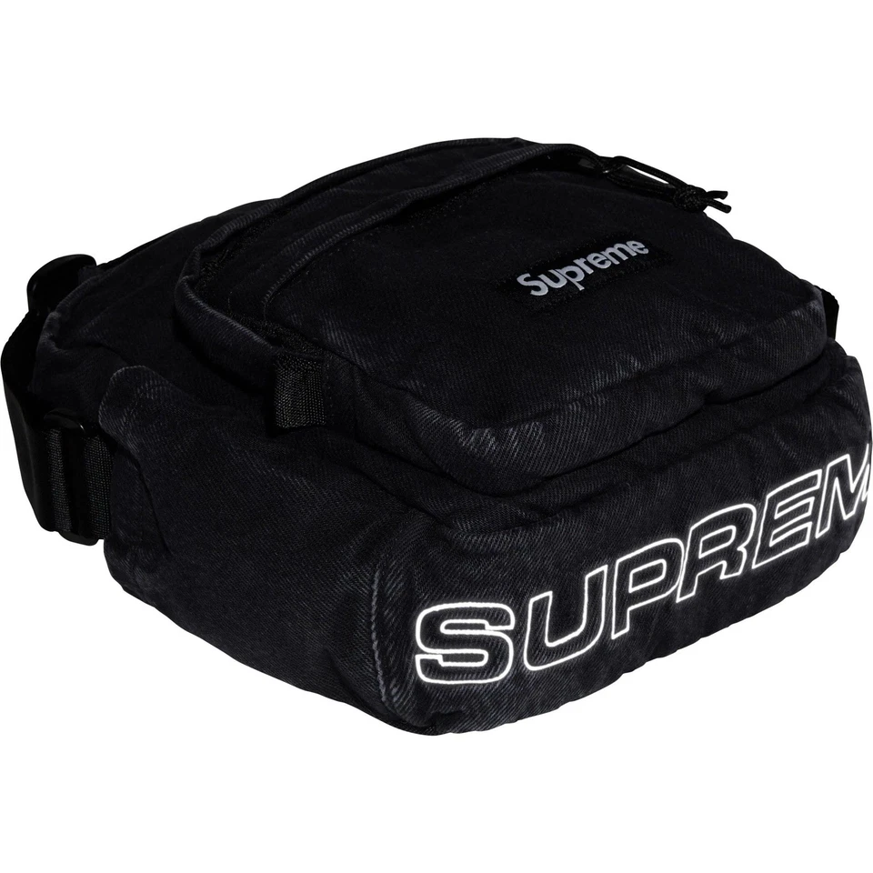 Supreme Denim Shoulder Bag Black Water Resistant Reflective Logo FW25 - Image 4 of 4