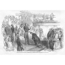 Mr Roney Being Knighted at The Irish Industrial Exhibition - Antique Print 1853