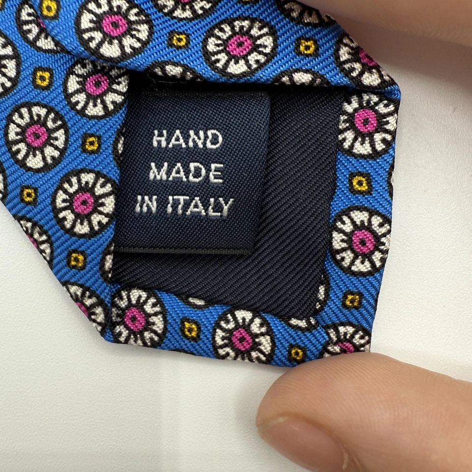 Corbata Polo Ralph Lauren Para Hombre Azul Seda Medallón Patrón Floral Hecha en Italia Foto 3 de 4