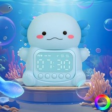 Axolotl Alarm Clock with Night Light for Kids, Rechargeable Axolotl-Blue