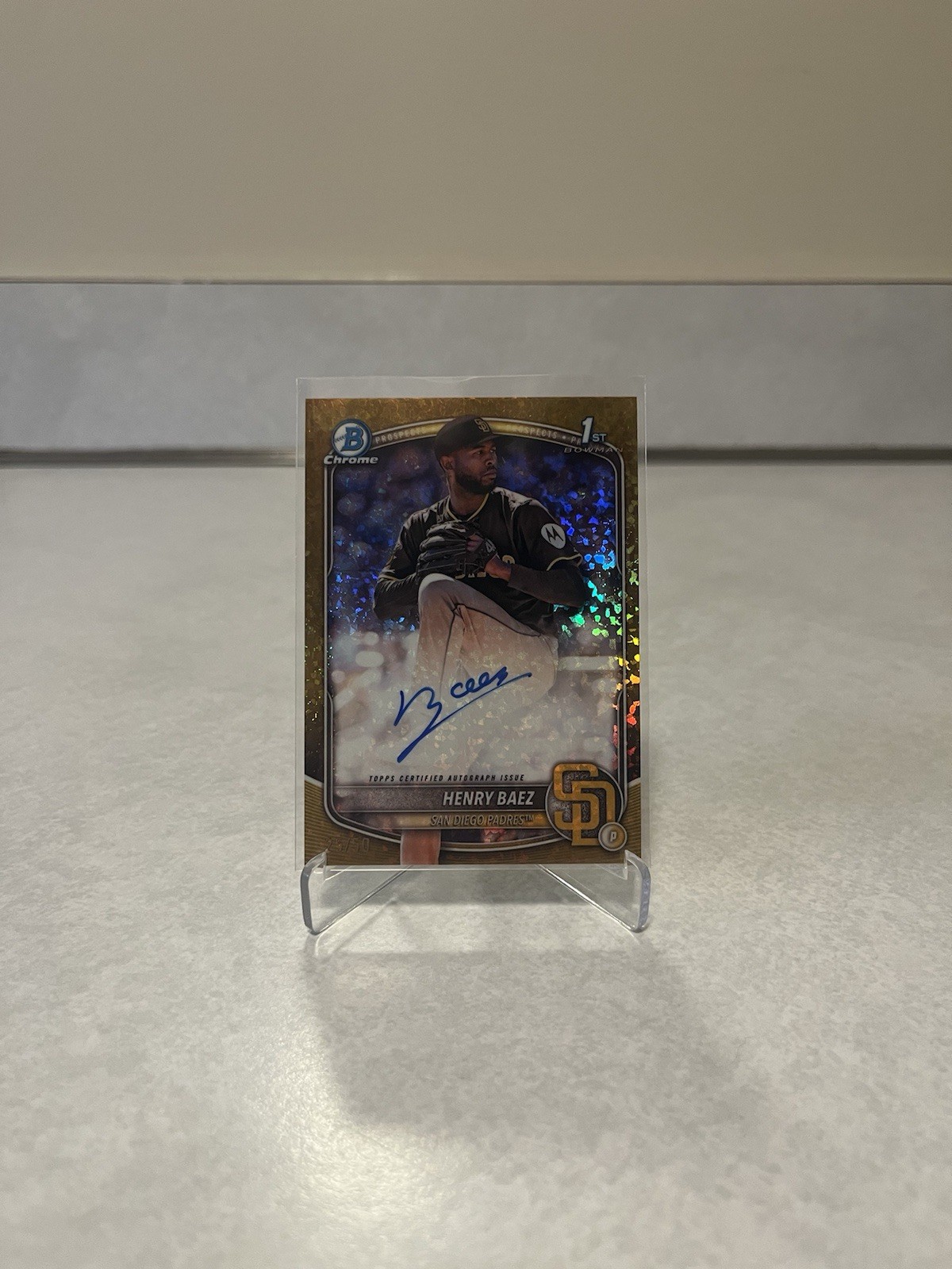 2025 Bowman Chrome Henry Baez Bowman 1st Gold Mini Diamond Auto /50 No. CPA-HBA