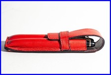 1990er vintage rotes Etui mit super dickem LEDER & mit Lasche - f&uuml;r zwei Stifte