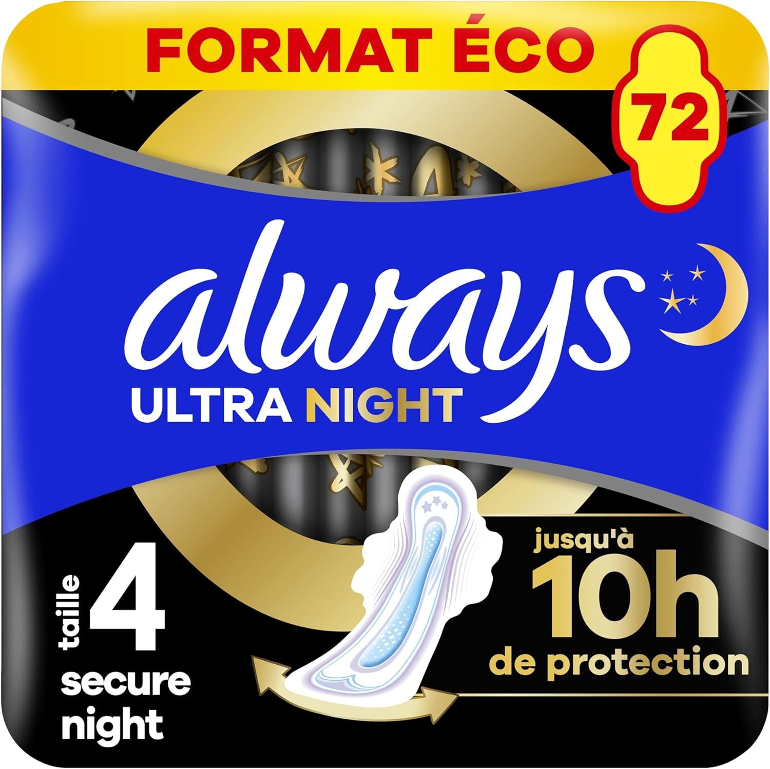 Always Ultra serviettes hygiéniques taille 4 secure night lot économique de 72