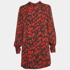 McQ By Alexander McQueen BlackRed Floral Print Long Sleeves Mini Dress M