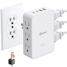 Outlet Splitter with 6 AC Side Outlets, Flat Wall Outlet Extender with PD 20W...