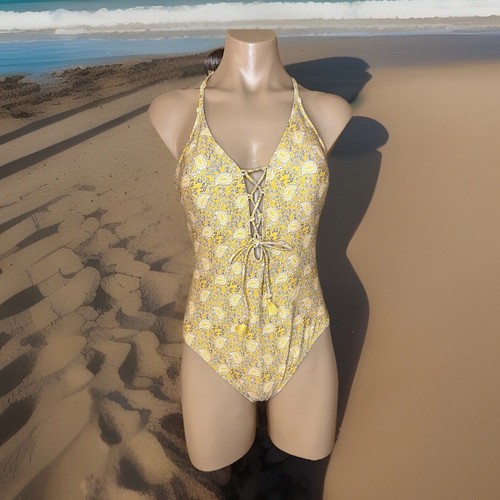 GAP Women's Yellow Blue Paisley Print One Piece Lace Up Swimsuit Size M NWT - Picture 1 of 4