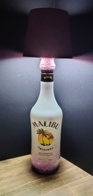 Malibu Bottle Lamp | Pink & Purple Crystal Decor | Handmade Bar Light | Tropical