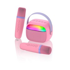 Mini Karaoke Machine with 2 Wireless Microphones for Kids Portable RGB Blueto...