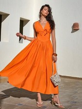 Burnt Orange V Neck Sleeveless Maxi Dress