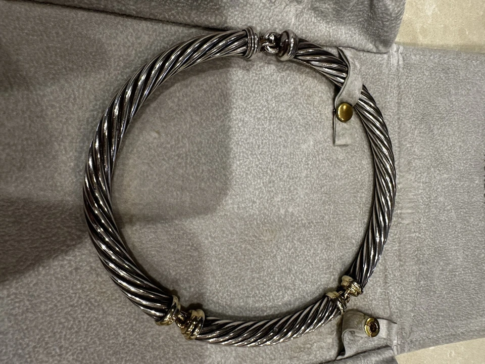 David Yurman Metro Cable Vintage Necklace 14K Yellow Gold Sterling Silver 15" - Image 3 of 4